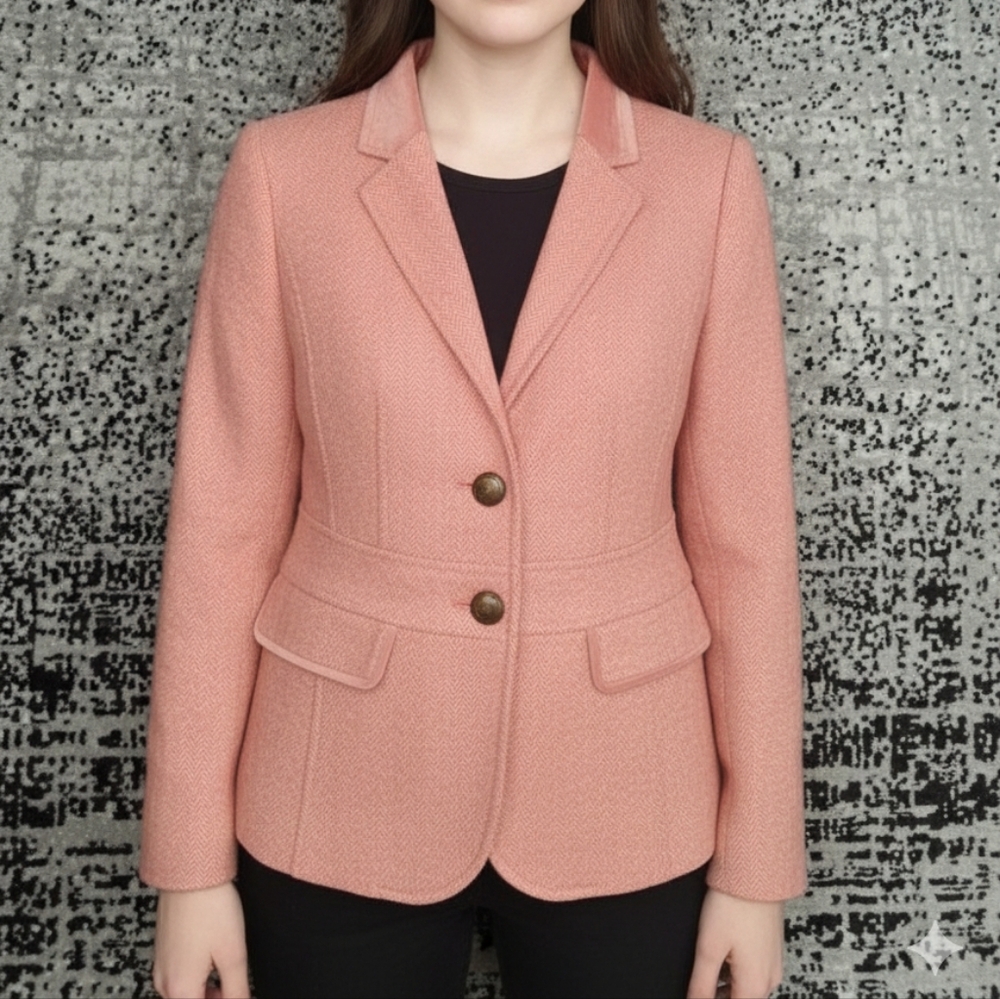 EUC Talbots Size 2P Pink Herringbone Wool Blend Two-Button Jacket!